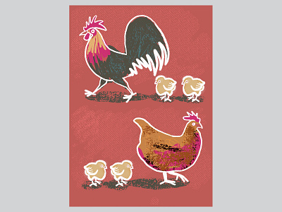 Chick, Chick, Chickens artisic colourful digital illustration digital painting digitalart expressive illustration ipad pro negative space procreate red retro reversed line screentones whimisical