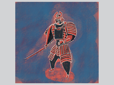 Shogun 2 colour art artistic black blue colourful digital digital illustration digital painting digitalart dry brush expressive illustration ipad pro overprint procreate procreate art red retro reversed line