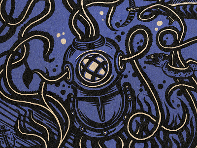 Diving Trip Underwater Pt. 2 boatrip branding comic digital artwork diving diving trip drawing fish giant squid helmet illustration illustrator lettering procreate sealife shipwreck squid typography under the sea underwater