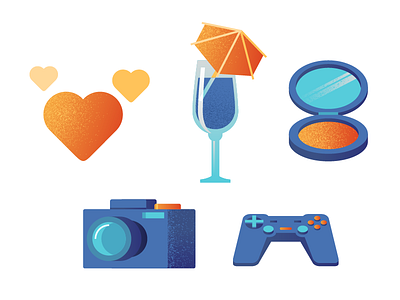 Icons camera coctail heart icon joystick makeup noise texture vector