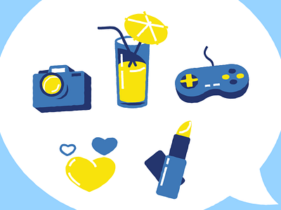 Icons camera coctail gamepad heart icon illustration joystick pomade vector