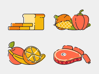 Food icons bread food fruits icons illustration line meal meat outline radikz stroke vector