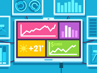 Control Centre display flat icons illustration infographic monitor radikz statistic vector