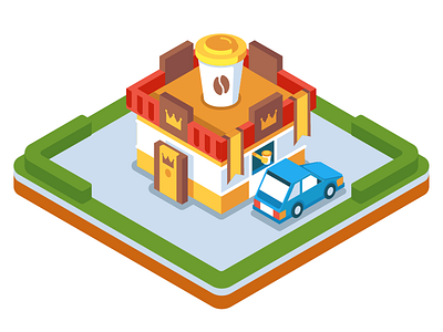 Royal Coffee Shop build car coffee crown illustration isometric lowpoly radikz scene shop vector