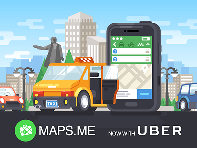 MAPS.ME + Uber banner car illustration promo radikz uber vector
