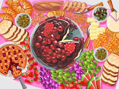 Chocolate cake & cheese colorful art food art food illustrator illustration illustrator pink procreate