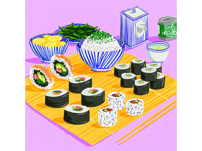 Sushi colorful art colourful design digital illustration food food illustration illustrator japanese pink procreate purple sketch