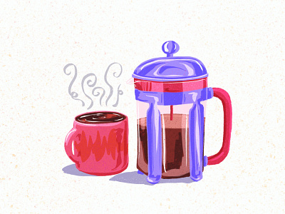 Morning coffee breakfast cafetiere coffee coffee cup colorful art drawing female artist food food art illustration illustrator morning prints procreate sketch