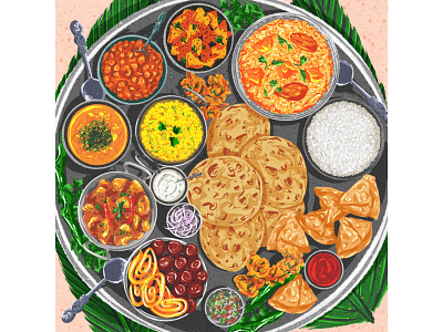 Indian thali colorful art design digital illustration editorial female artist food food art food illustration food illustrator illustrator indian indian food pattern procreate thali