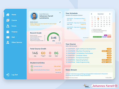 Binusmaya Student Dashboard glassmorphism pastel color ui ux web webdesign