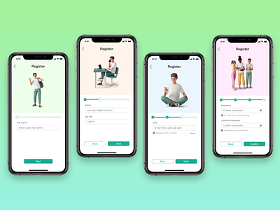 Multistep Registration Form 3d adobe xd animation branding concept figma form illustration iphone mobile mobile apps mockup multi step onboarding pastel registration ui ui design uiux ux