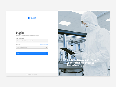 Login Page CLEEN App cleaning services flat laboratory minimal pharma pharmaceutical pharmaceuticals pharmacy ui ux web website