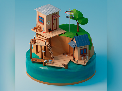 Fishman Island 3d art 3d illustration 3d model 3d modeling blender design island