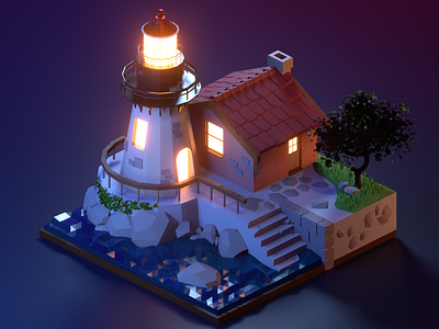 Lighthouse 3d 3d art 3d illustration 3d model 3d modeling art blender design isometric lighthouse low poly ocean oceanic see