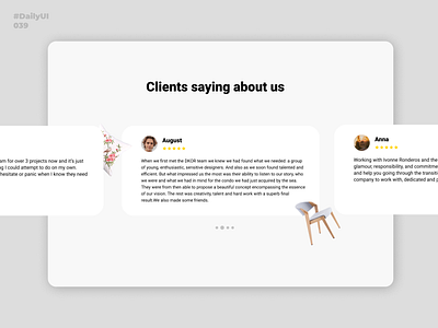 Testimonials. Daily UI: 039 039 dailyui dailyui001 dailyui039 dailyuichallenge design testimonial uidesign uiux uiuxdesign views