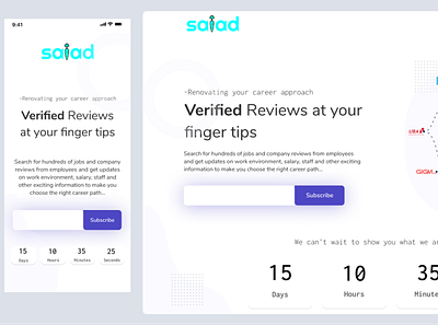 Salad Landing Page, Email Wait List, Timer branding ui