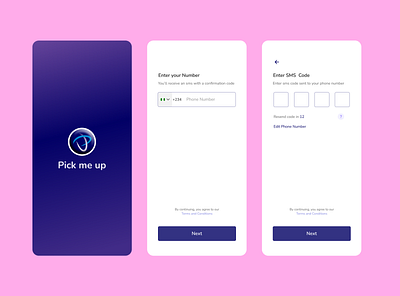 Pick me up , registration and onboarding pages app branding design ui ux