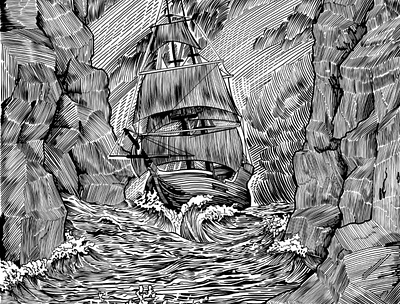 Lost at Sea band design band merch bandmerch digital art digital illustration engraving hand hand drawn illustration nautical navy ocean pen and ink ship
