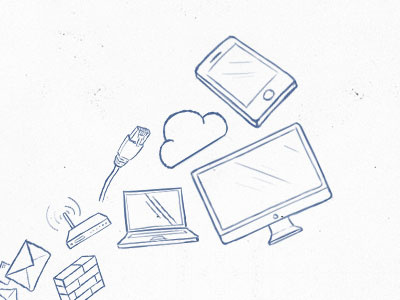 simple illustrations brick cloud illustration imac laptop mail mobile network notebook phone rj45 router wall