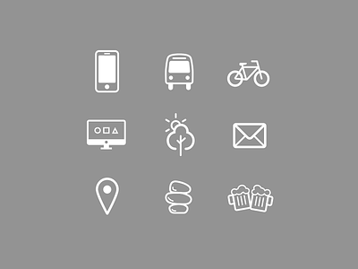 Icons beer bike computer icons imac location nature smartphone sun transport tree zen