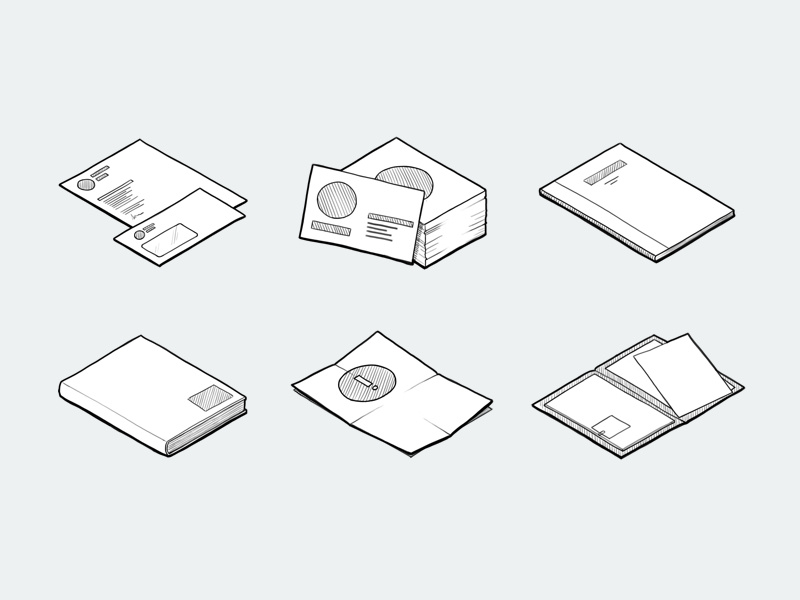 Stationery Icons/Illustrations notepaper letter business cards folder flyer notebook coporate icon illustration