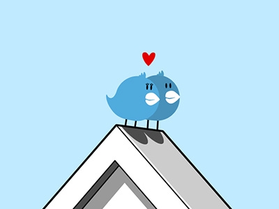 birds in love :) bird clean heart house illustration love