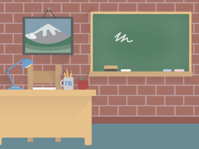 Illustrated Classroom board chalk classroom desk frame shadows teacher