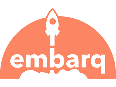 embarq logo branding hackathon logo rocket space startup vector