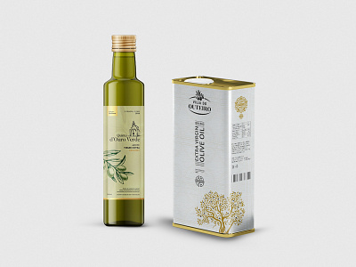 Packaging - Villa do Outeiro bottle food packaging glass gold golden green olive branch olive oil olive tree olives packaging