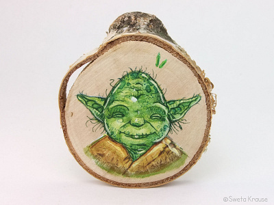 Yoda fanart green mister yoda painting star wars wood slice yoda