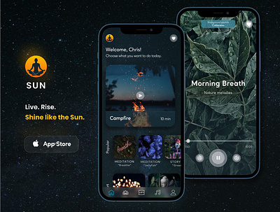 SUN - LIVE app design meditation mobile app music ui ux