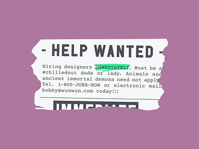 - HELP WANTED -
