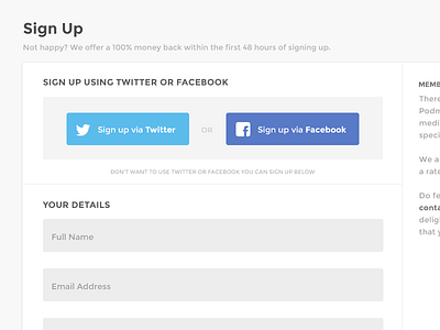 Podmedics Sign Up Form facebook form medical sign up form twitter ui web app