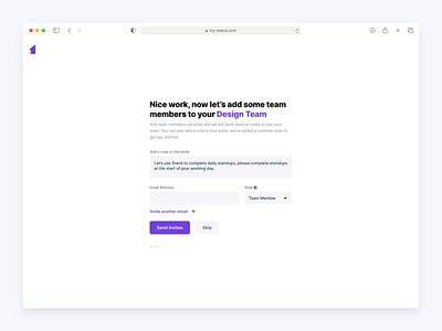Stand - Invite to team form buttons form input minimal textarea textfield ui web app