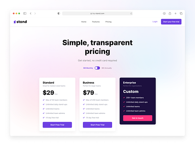 Stand - Pricing cards minimal plans pricing ui web app