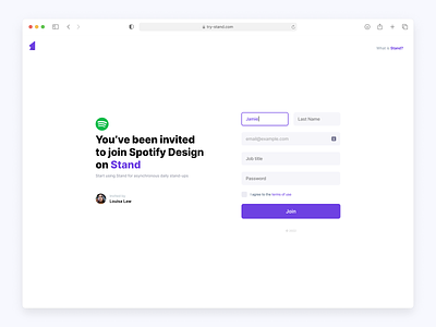 Stand - Join your team buttons form input minimal ui web app