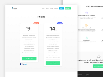 Suppo Pricing Page buttons columns icons pricing ui