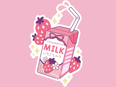 Strawberry Milk affinity designer cute art drink illustration kawaii food minimal vector