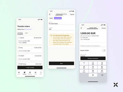 Wire transfer app product design prototype ui