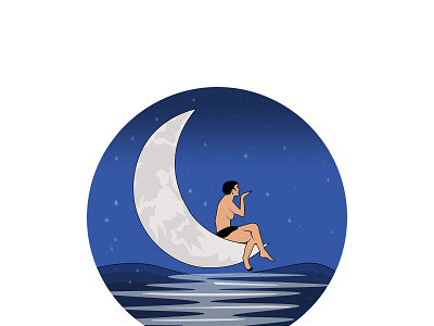 Sea moonlight branding design flat illustration logo minimal typography ui ux vector