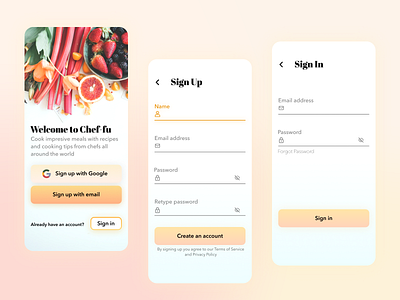 Daily UI Challenge #1 app cooking createanaccount dailyui design mobile mobile app recipe register sign in sign up signin signup ui ux