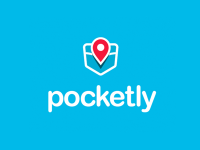 Pocketly Logo app bariol blue branding coupons icon location logo pin pocket red white