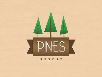 Pines Resort Logo branding brown forest green illustration logo outdoors pine resort sketch trees wood