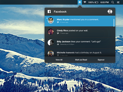 Facebook OS X Module apple dark design desktop facebook interface mac module notification osx ui ux