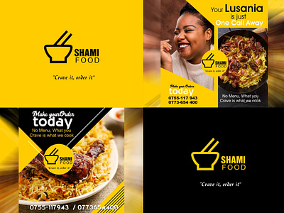 SHAMI FOODZ branding design facebook ad flat flyer design food instagram post logo design marketing minimal socialmedia typography vector yellow