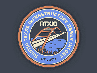 ATXIO Badge 360 bridge austin badge bridge illustration infrastructure observatory patch texas