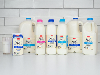 Hulsbosch - range redesign for entire Coles Own Brand Fresh Milk branding design illustration logo typography