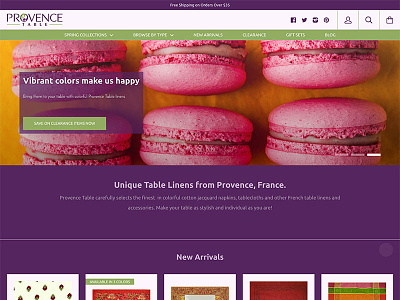 Provence Table design ecommerce shopify tablecloths. napkins webdesign webpage website