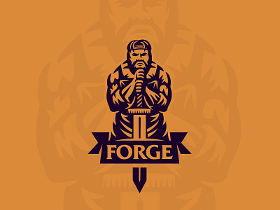 Blacksmith logo barbershop bearded bike emblem forge logo negative space sword warrior