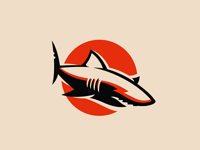 Red shark logo brand emblem fish jaws logo predator shark sun